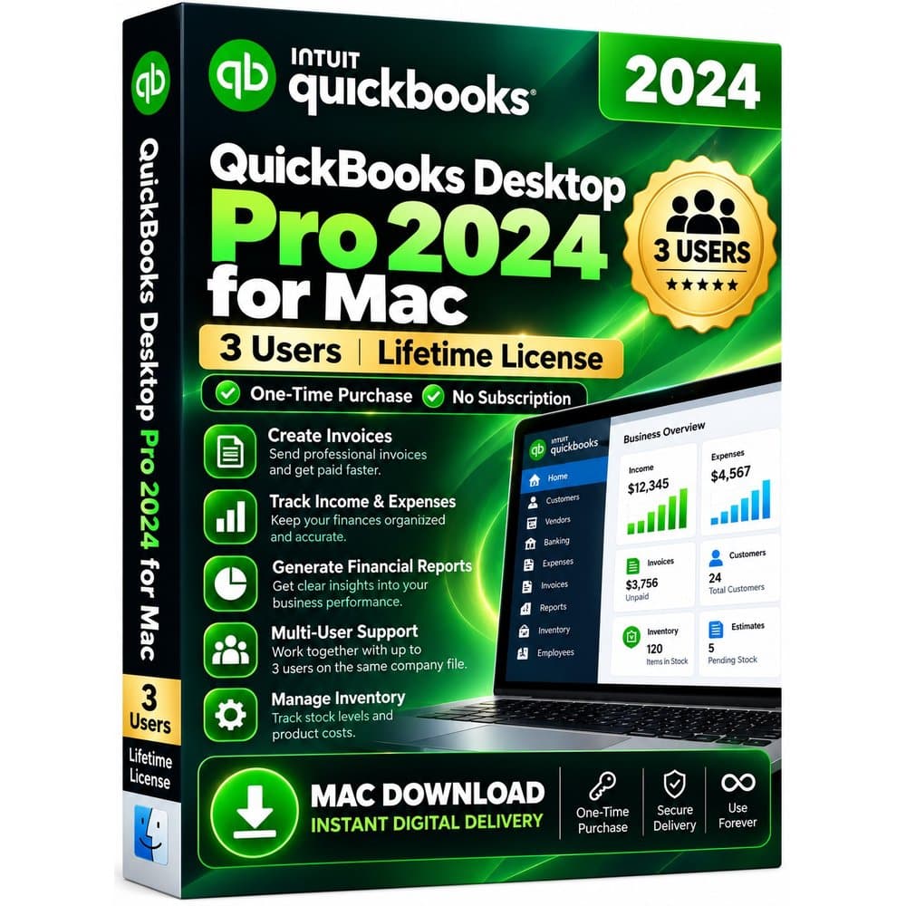 QuickBooks Desktop Mac Plus 2024 – Authentic License (3 Users) | Guaranteed Activation